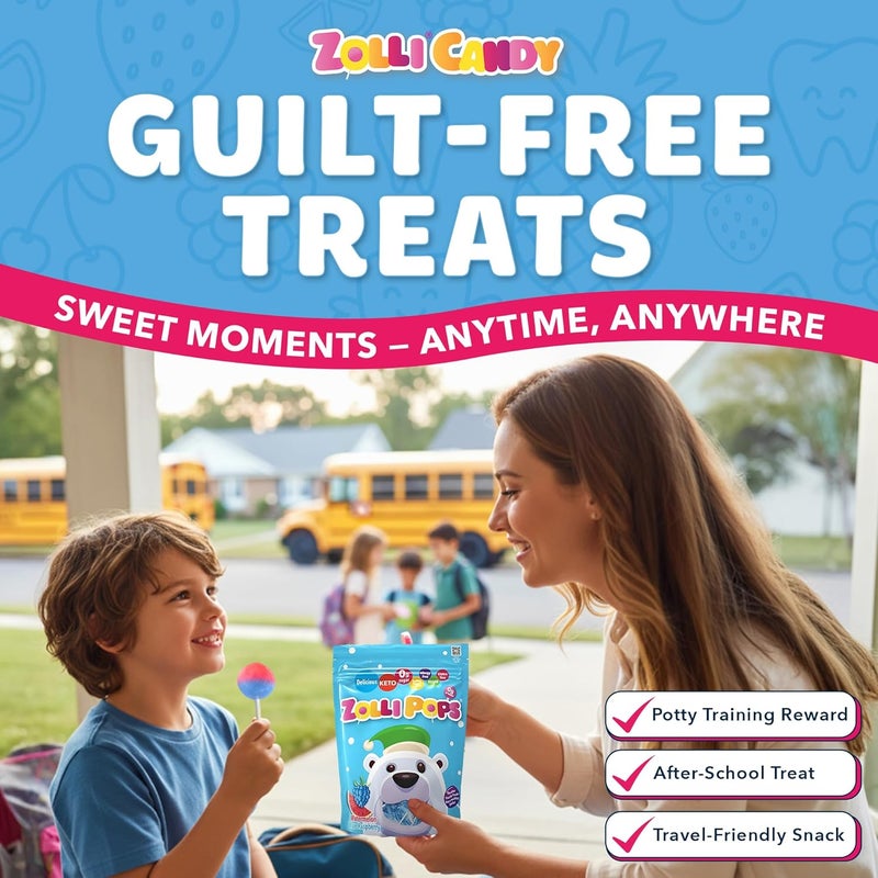 Zollipops Clean Teeth Lollipops, Sugar Free Candy with Xylitol, Watermelon & Blue Raspberry, 5.2 Ounce - Image 4